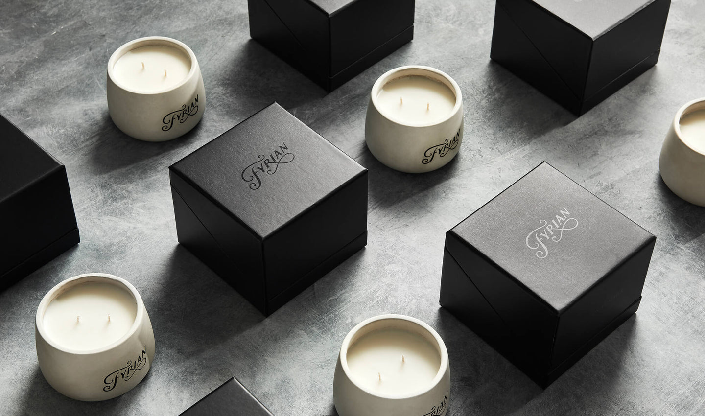 premium mens candles, matte black packaging, concrete jars, luxury, scented candles